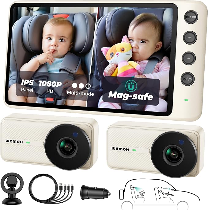 NO.1 Magnetic Double Car Camera for 2 Baby with 5" 1080P IPS Monitor