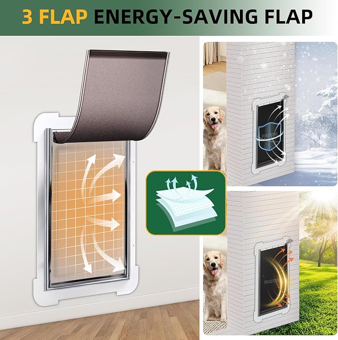 MIAOTONG Dog Door Replacement Flap with Screws, 3-Flap, Weatherproof, Large | Compatible with PetSafe Freedom Dog Door PAC11-11039, 10 1/8" X 16 7/8", Dog Door Flap for Extreme Weather (-20 to 120°F)
