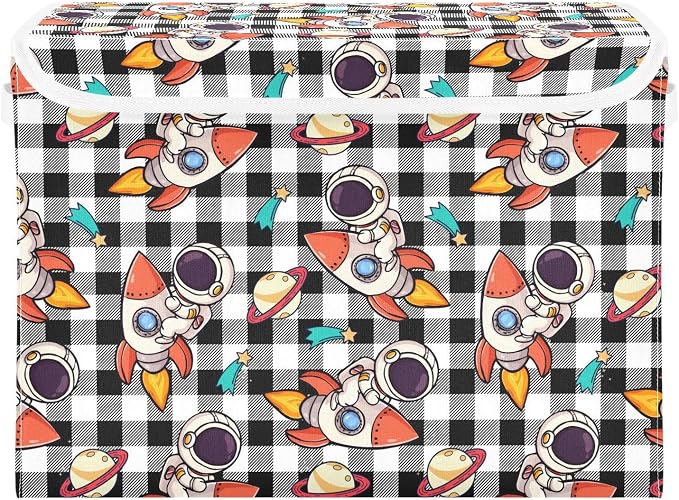 Cosmos Star Fabric Storage Bins with Lid Closet Storage Basket 40L | Decorative Storage Boxes, 300D Oxford Cloth, Hollow Board Frame, Flip Top Velcro Lid, 16.5x12.6x11.8 inch, Collapsible Design