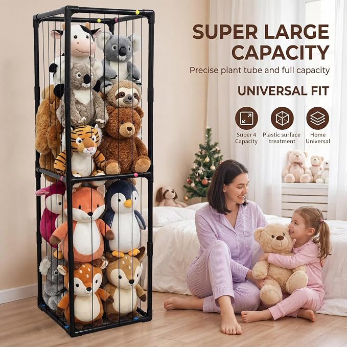 Stuffed Animal Storage, Storage Organizer with Elastic Band, Thicken PVC Tube Large Stuffed Animals Holder for Nursery Playroom Bedroom Room Furniture Plush Storage-Black