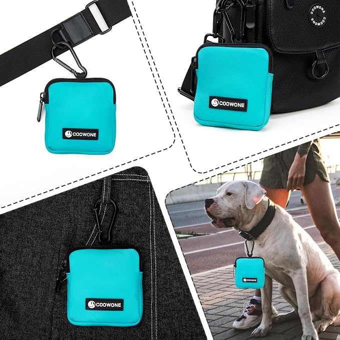 Dog Treat Pouch Pocket Sized Pet Puppy Training Pouch for Dog Training Behavior Aids, Waterproof Nylon Fabric Dog Poop Bag Holder, Hands Free Dog Walking Bag with Metal Carabiner(Lake Green)