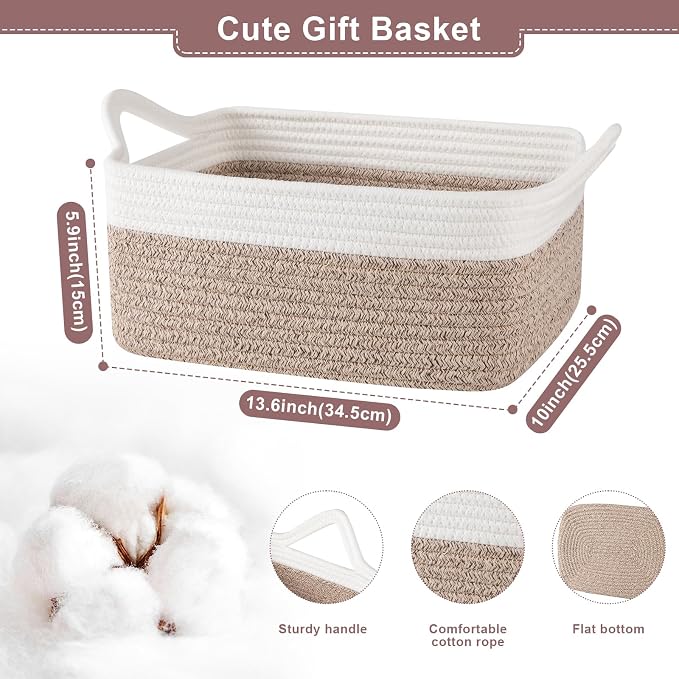 OIASKET Gift Basket Empty with Handle, Small Woven Baskets for Gifts Empty | 13.6"x10"x5.9", Baby Shower Toy Storage Baskets, Dog Toy Storage for Organizing, with Gift Bag Ribbon Tissue Paper