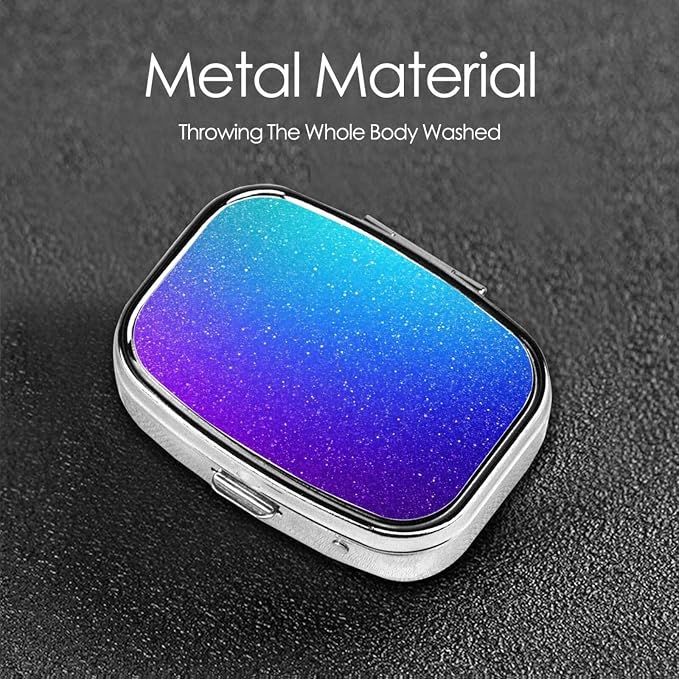 Purple Blue Glitter Pattern Pill Box 2 Compartment Medicine Pill Case Portable Pill Box for Pocket or Purse Pill Box