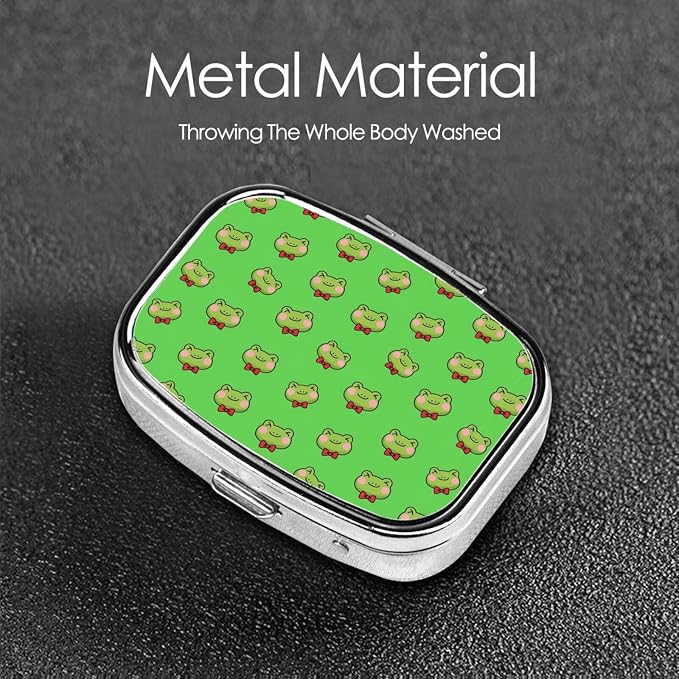 Outdoor Pill Box Rugged Medicine Case Waterproof Supplement Organizer Backpacking Gear, Cute Green Frogs