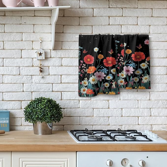 Giwawa Wild Flowers Hand Towel Set of 2 Colorful Boho Floral Moon Phases Towel Spring Summer Botanical Plant Face Towel Quick Drying Dish Wash Cloth for Hotel Bathroom Gym Home Spa Decor