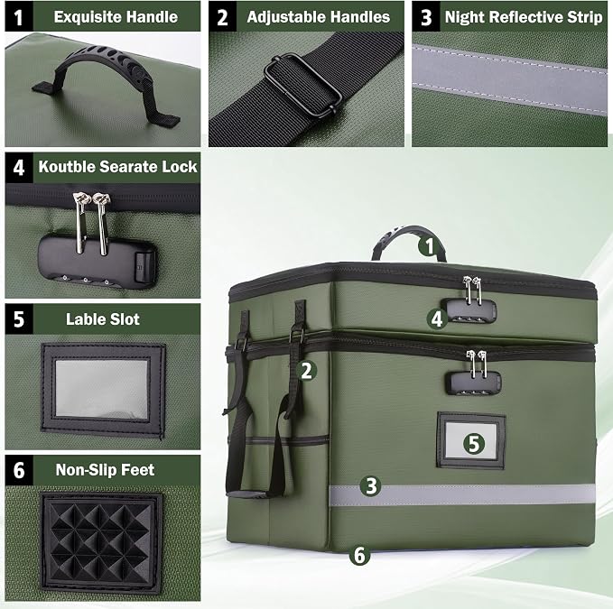 EXLIFBAG 2 Layer File Box with Lock, Portable Document Organizer Box with Handle, Fireproof File Box for Home Office, Legal File Organizer Storage