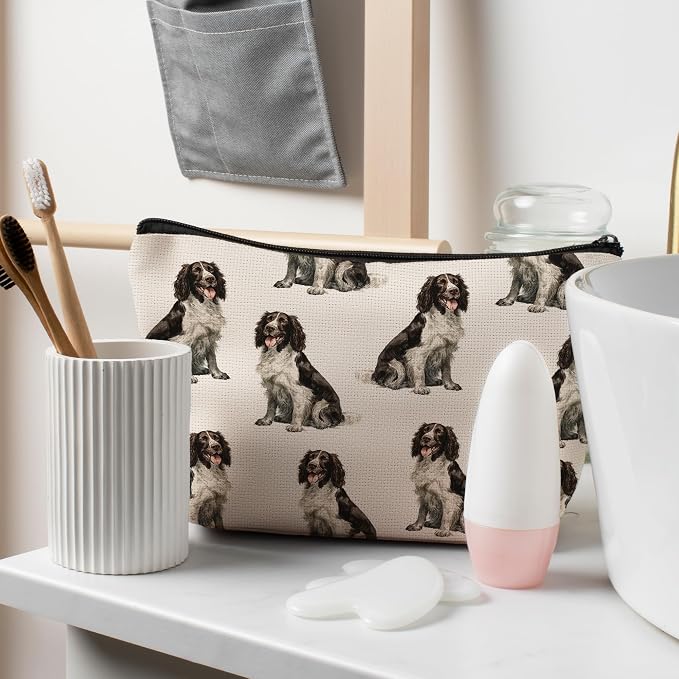 English Springer Dog Makeup Bag, English Springer Lovers Gifts Cosmetic Bag for Women, Dog Mom Lovers Owner Gifts for Women Christmas, Pet Lover Gift Zipper Travel Makeup Pouch for Purse