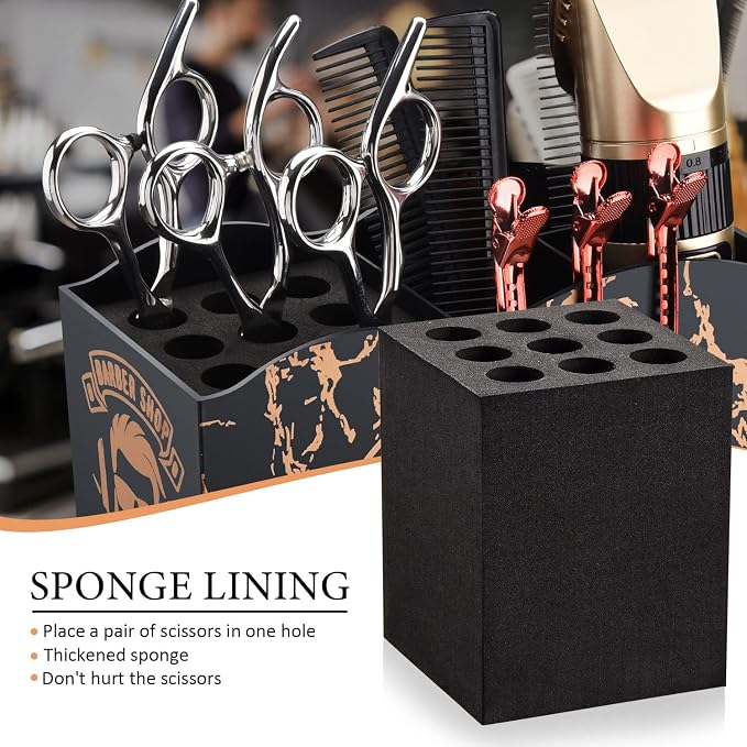 Noverlife Barber Scissors Holder Box, Shear Holder for Hairstyling | Professional Anti-slip Salon Hairdressing Scissors Rack Holder, 5 Compartments Storage Organizer for Combs Clips Brushes