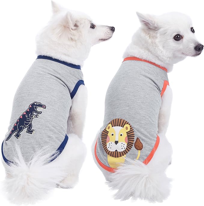 Blueberry Pet Pack of 2 Soft & Comfy Forest Fun Cotton Blend Dog T Shirts, Back Length 10", Clothes for Dogs