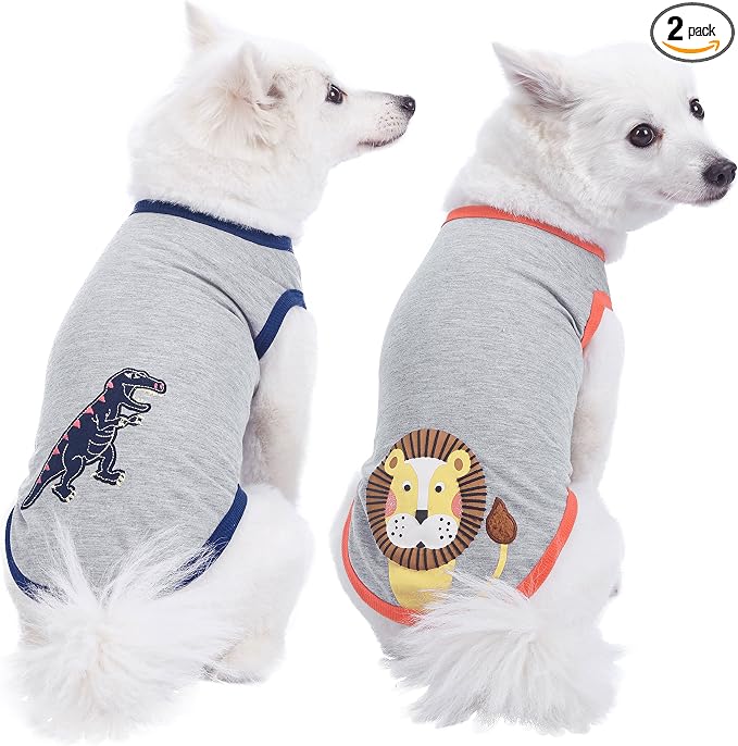 Blueberry Pet Pack of 2 Soft & Comfy Forest Fun Cotton Blend Dog T Shirts, Back Length 14", Clothes for Dogs