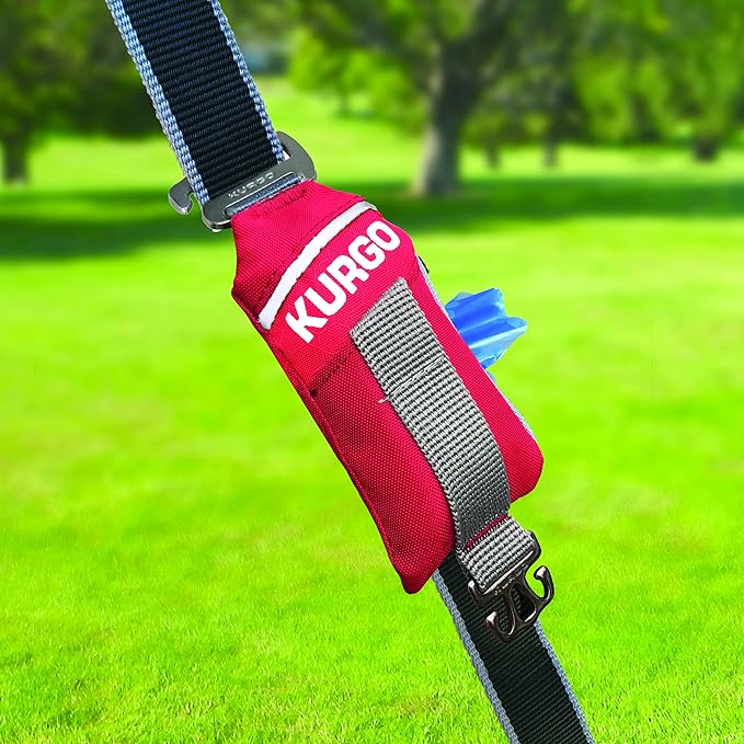 Kurgo Duty Bag Dog Poop Bag Dispenser | Compact Hands-Free Waste Holder With Carry Hook, Fits Rope or Flat Leashes, Machine-Washable Pouch, Includes 15 Bags