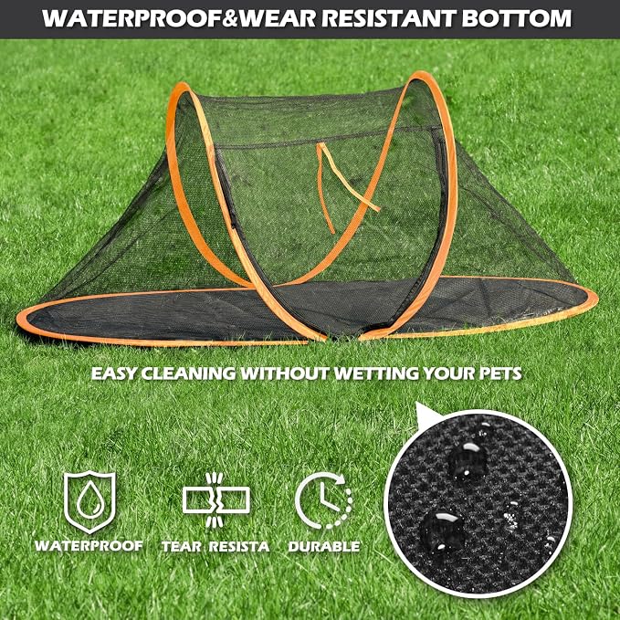 Cat Tent Outdoor, Pet Enclosure Tent Suitable for Cats and Small Animals, Indoor Playpen Portable Exercise Tent with Carry Bag(Orange) | Pop Up Catio, Waterproof PE Base, Anti-Bug Mesh, Firm Steel Rods, Kitten Small Animal Travel Yard Gear, Carry Bag