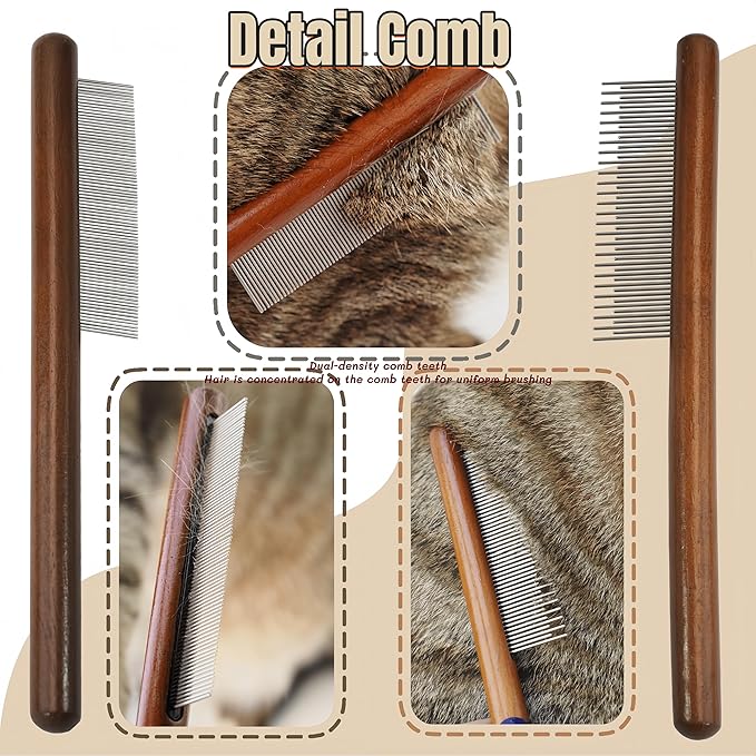 Rake Brush for Dogs, 4-Pack Long-Tooth Undercoat Brush Set, Grooming Rake & Steel Shedding Comb & Double-Sided Teech Comb & for Double Coat German Shepherds Horses