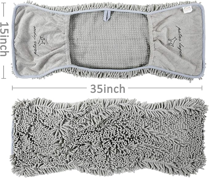 Patas Lague 2 Pack Absorbent Dog Towel for Drying Dogs Large, 35''x15'' Extra Large Microfiber Quick Drying Pet Bath Towel with Hand Pockets, Machine Washable Pet Shammy Grey Pink