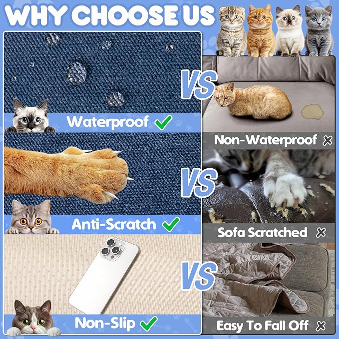 Loiion Cat Scratch Proof Furniture Protector Waterproof Sofa Cover 150"x71" | Pet-Friendly Couch Protector, Anti-Scratch & Anti-Slip Sofa Cover For Cats Dogs Kids, Machine Washable