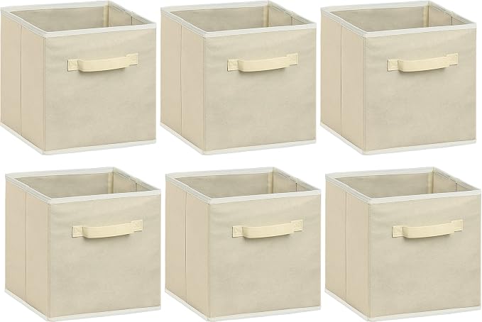 Simple Houseware 11-Inch Foldable Cube Storage Bins, Beige, 6-Pack | Lightweight & Durable Structure Fabric Cubes Organizer for Closet or Shelves