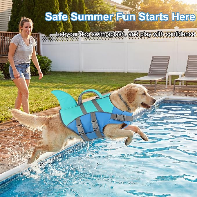 Dogcheer Harness-Style Dog Life Jacket Shark, Dog Life Vest - Pine Grn,M | Reflective Puppy Swim Vest for Swimming Boating, High Buoyancy Adjustable Dog Water Vest for Small Medium Large Dogs