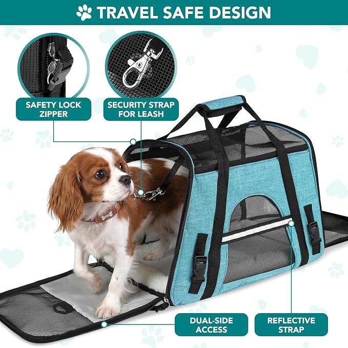 PetAmi Airline Approved Pet Carrier for Cats Small Dogs, Small Heather Blue | Soft Sided TSA Travel Bag, Sherpa Bed, Breathable Mesh Ventilation, Collapsible Bowl, Fits Under Seat, Up to 18 lbs