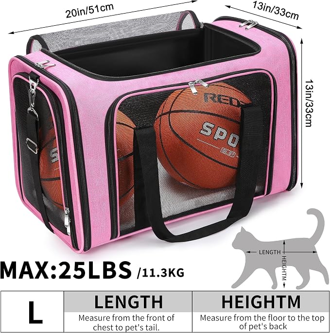 Soft-Sided Cat/Dog/Pet Carrier, Collapsible Pets Travel Carriers | For Big Cats/Small Dogs with Shoulder Strap & Removable Mat, Mesh Puppy Carry Bag, Up to 25 Lbs, TSA Airline Approved (Pink)