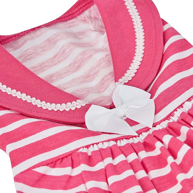 Blueberry Pet Sea Lover Rose Pink Striped Cotton Blend Dog Dress with Bowtie, Back Length 12", Pack of 1 Clothes for Dogs