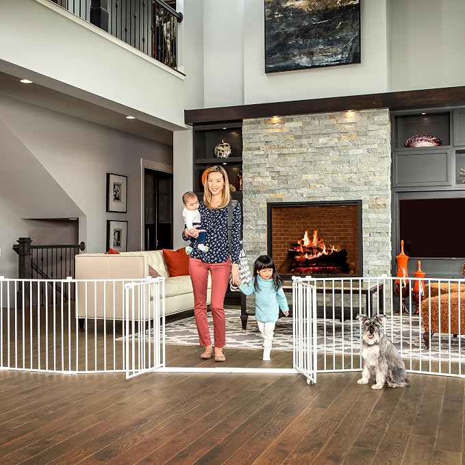 Regalo Safety 24"-192" Metal Double Door Baby Gate & Play Yard | Adjustable Playpen, For Doorways & Open Spaces, For Babies, Toddlers & Pets, White, Tested & Trusted for 30 Years