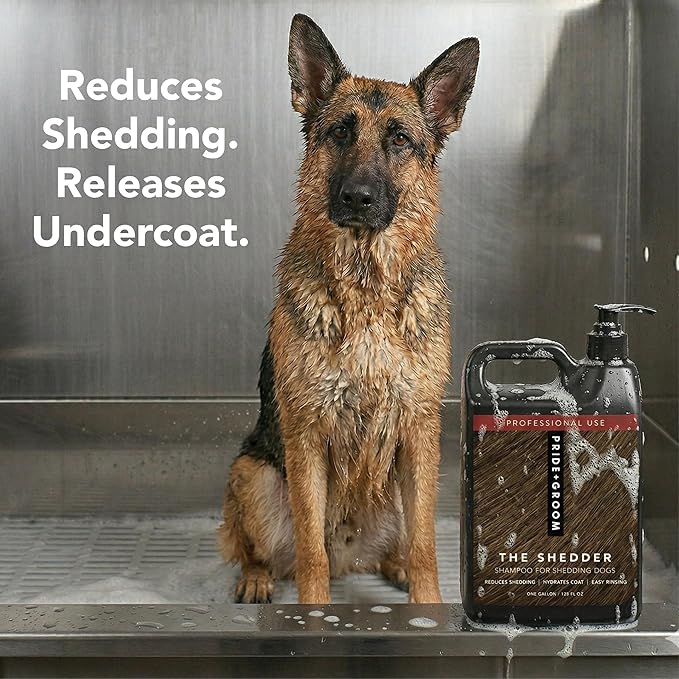 Pride and Groom The Shedder | Dog Deshedding Shampoo | All Natural Body Wash with Essential Oils & Ingredients that Reduce Pet Shedding & Fur Dander for Curly and Wavy Coats – 128oz