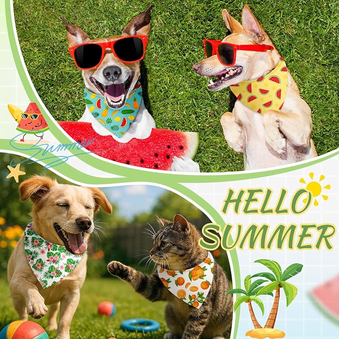 Abbylike 50 Pieces Summer Themed Dog Bandanas Bulk Hawaiian Dog Bandanas for Pets Triangle Kerchief Scarf Bibs Set for Summer Pets Dogs Party Costume Accessories, 25 Styles (19.7 x 13.8 x 13.8)
