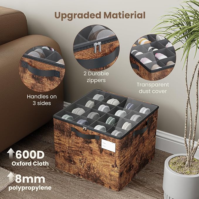 Varhomax Shoe Organizer Box for Closet, Fabric Storage Basket | Foldable Shoe Bin with Adjustable Dividers & Clear Cover, Saving Space Sneakers & Sandals Containers for Entryway, Cubby