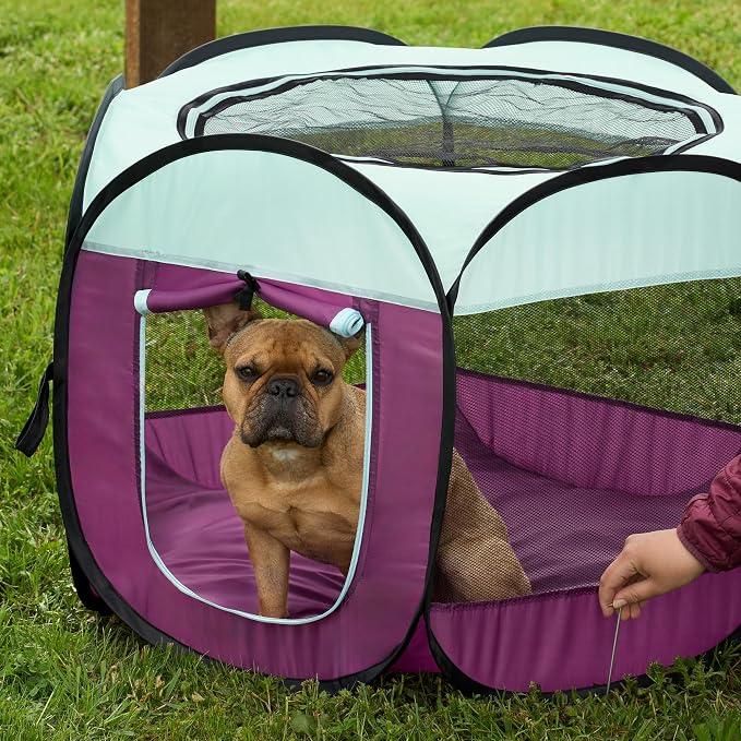 Furhaven Portable Dog Playpen Cat Tent, Pet Playground,Kennel Foldable Indoor Outdoor Zippered Puppy Crate - Purple, Small