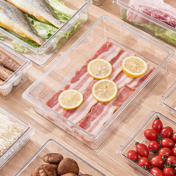 3pcs Large Deli Meat Container with Lids for Bacon Cold Cuts Storage | Stackable, Clear Deep Design, Refrigerator Organizer, for Cold Cuts, Cheese, Ham, Salami, Meal Prep Food Storage Boxes