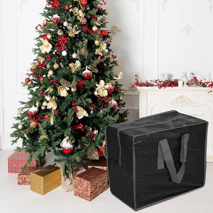 Christmas Ornaments Storage bags By ProPik Holiday Accessories Bag Tear-Proof Tarp 18 X 10 X 15 with Handles and Full Length Zipper (Black)