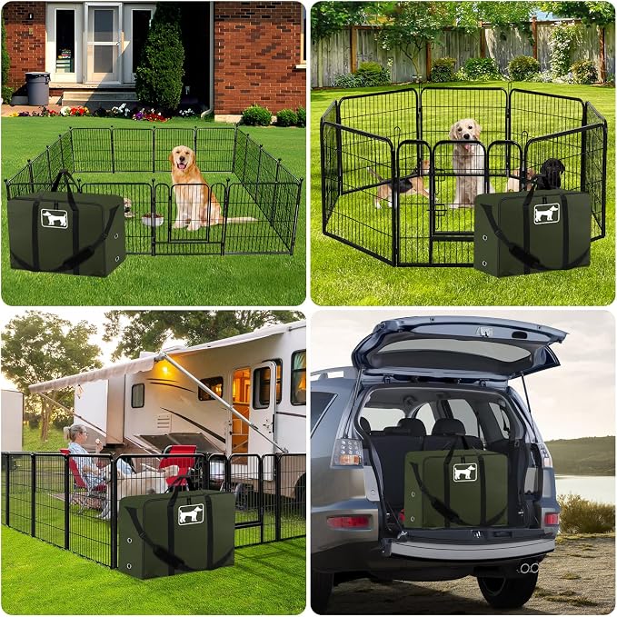 SIRUITON Thick 600D Dog Playpen Storage Bag Fits 32" H 8 Panels & 9 Stakes | Dog Fence Travel Bag for Foldable Exercise Pet Playpens Designed for Camping and RV Trips with Reinforced Double Handles