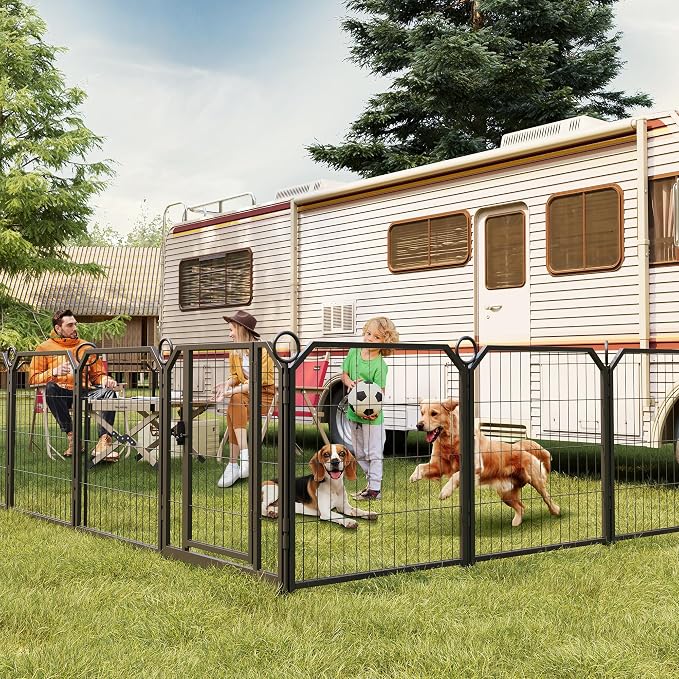 Small Dog Playpen Indoor, 40 Inch 8 Panels Metal Pet Playpen with Door, Portable Foldable Puppy Fence for Indoor Outdoor Use, Yard, RV Camping, Training Pen, Expandable Exercise Enclosure