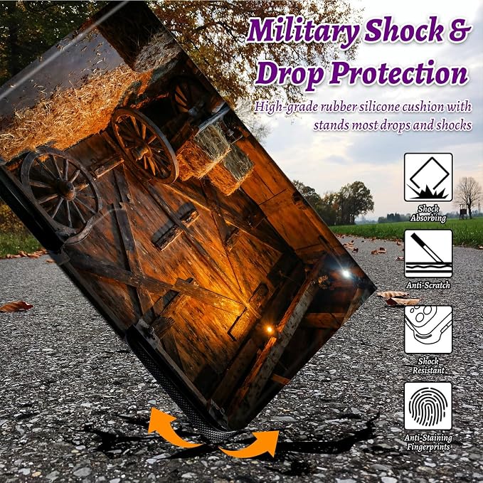 Rotating Handle Case for Samsung Galaxy Tab S6 Lite 10.4" 2024/2022/2020, 360 Degree Swivel Kickstand with Magnetic Closure Shockproof Leather Protective Cover for Women Men, Vintage Wheels
