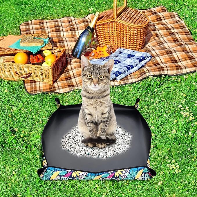 BNOSDM Travel Litter Box for Cats Portable Litter Boxes Kit Foldable Litterbox with Scoop Bowl Waterproof & Non-Stick for Car, Hotels, Outings, Temporary Stays