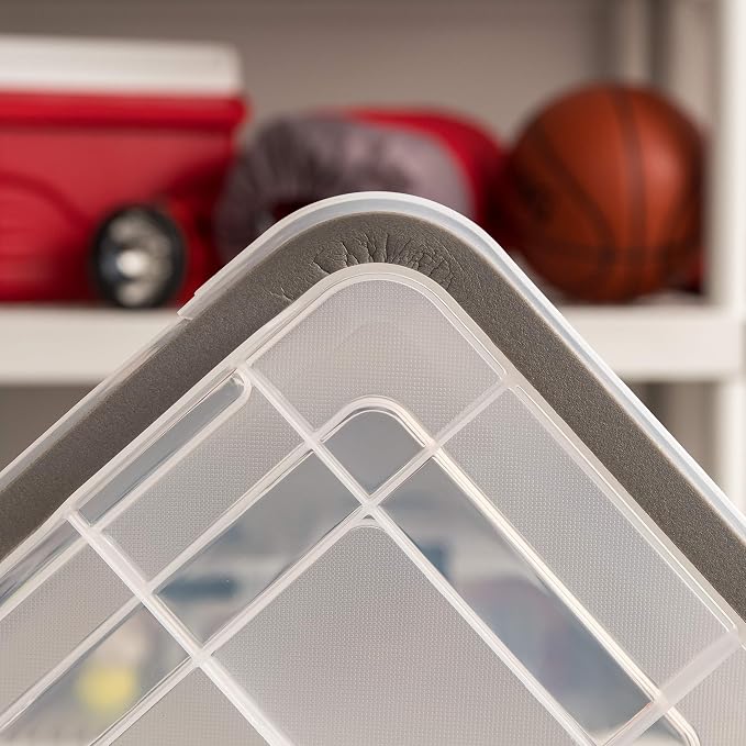 IRIS USA 6-Pack 6 Qt Storage Bins with Gasket Lids, Clear/Black | WeatherPro seal protects shoes, crafts, documents and supplies from dust and moisture