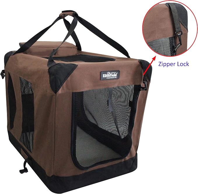 EliteField 3-Door Soft Dog Crate with Bed & Carrying Bag (2-Year Warranty) | 3 Mesh Doors, Steel Frame, Removable & Washable Crate Cover and Bed Cover, Storage Pockets, Indoor/Outdoor, Foldable