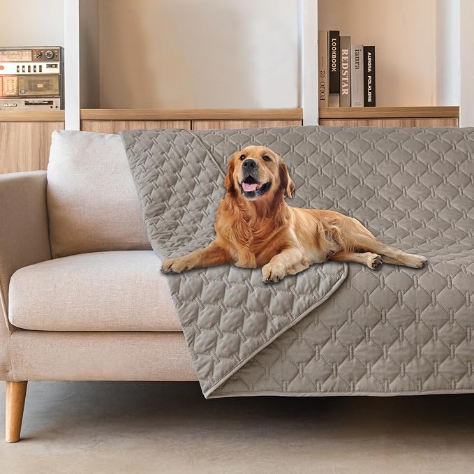 gogobunny Waterproof Dog Blankets for Large Dogs, Pet Bed Cover Breathable | Washable Pee Pads, Quilted Throw Blanket, Furniture Protector for Couch Sofa Bed Car, 82x82 Inch Dark Stone
