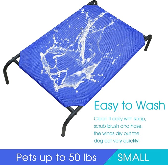 Raised Pet Cot for Small Pets, Elevated Dog Bed with Breathable Mesh, Sturdy Steel Frame for Indoor & Outdoor Use, Non-Slip Design, Easy Clean, 33-Inch Blue | Elevated Dog Bed with Breathable Mesh, Sturdy Steel Frame, Non-Slip Design, Easy Clean, 33-In...