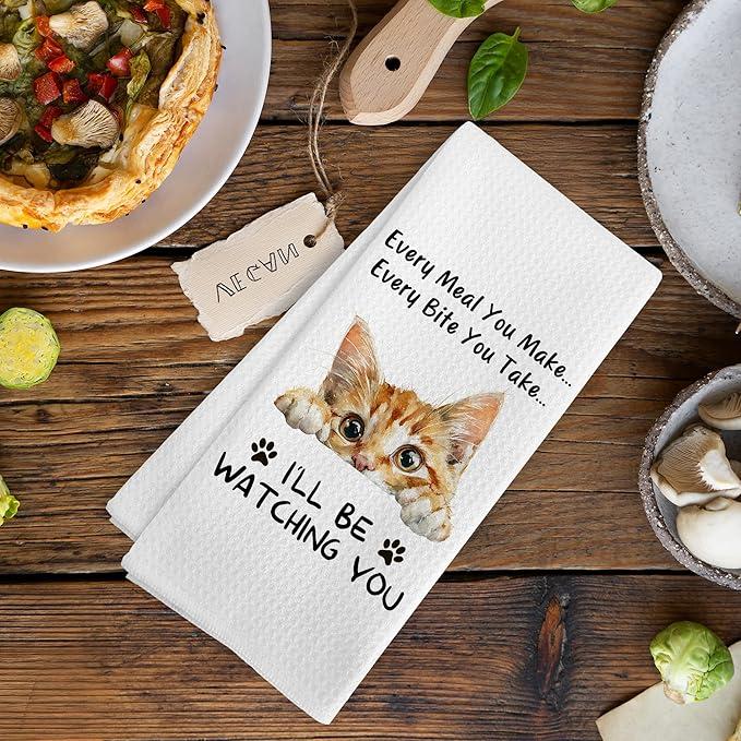 Funny Orange Tabby Cat Kitchen Towels Accessories Decor, Orange Tabby Cat Towels Gifts for Women Men, Every Meal You Make Every Bite You Take Dish Hand Tea Towels for Kitchen, 16x24 Inch
