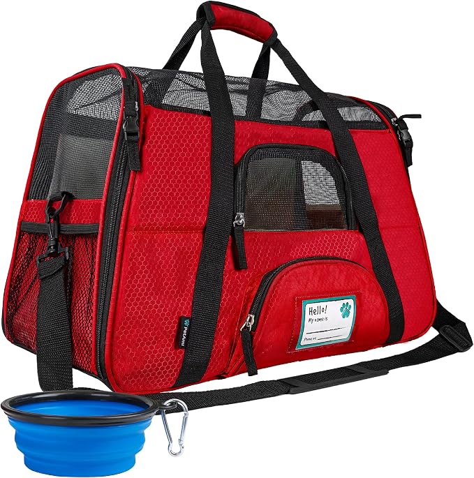 PetAmi Airline Approved Pet Carrier for Cats & Small Dogs, Small, Red | Soft Sided TSA Travel Bag, Sherpa Bed, Breathable Mesh Ventilation, Collapsible Bowl, Fits Under Seat, Up to 18 lbs