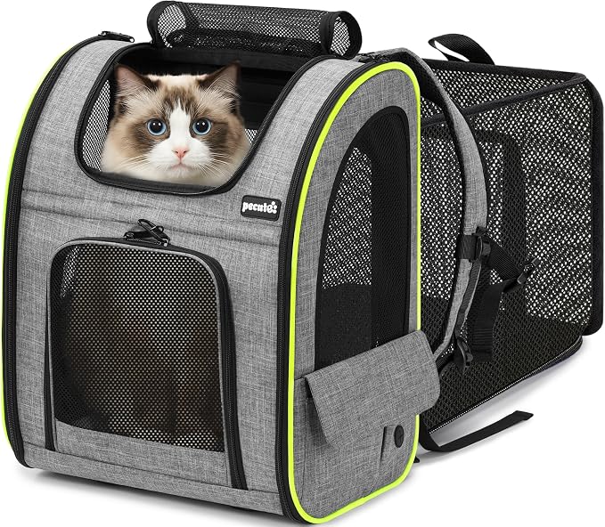 pecute Cat Backpack Expandable, Cat Carrier Backpack Breathable, Large | Durable Oxford Cloth, Lockable Zipper,Use for Pet Under 15 lbs to Travel