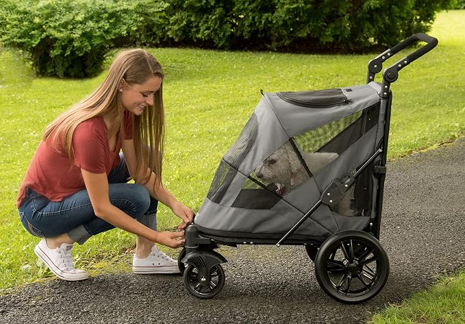 Pet Gear NO-Zip Pet Stroller with Dual Entry, Push Button Zipperless Entry for Single or Multiple Dogs/Cats, Pet Can Easily Walk in/Out, No Need to Lift Pet, Gel-Filled Tires, 1 Model, 4 Colors