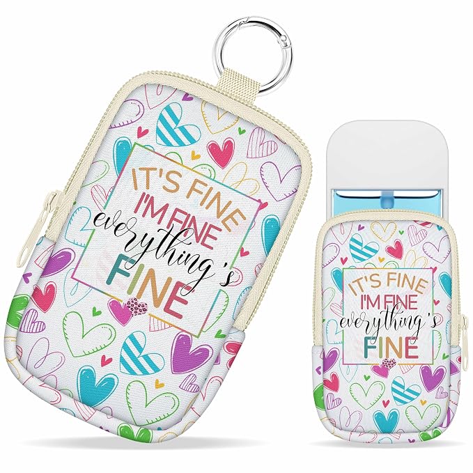 Hand Sanitizer Holder, It's Fine Spray Case Zippered Pouch | Keychain, Travel Size, Cute Fashion Accessory with Snap Hook, for Glow Mist and Power Mist 1FL OZ, Mini Small Pocket Clip on