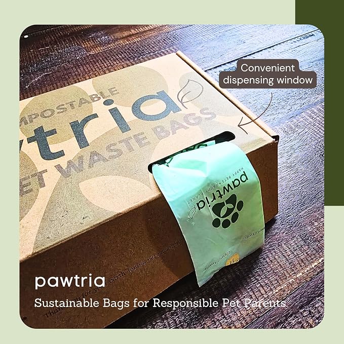 Pawtria Home Compostable Dog Poop Bag Rolls, 480 Bags, 32 Rolls | Leak-Proof Dog Poop Bags Made with Vegetable Starches, TÜV Austria Home Compost Certified, Easy Open Rolls