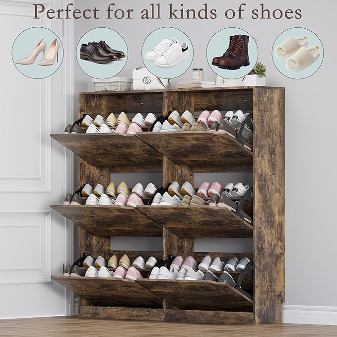 BORNOON Shoe Cabinet with 6 Flip Drawers, Slim Narrow Shoe Storage Cabinet, Freestanding Shoe Organizer for Entryway, Hallway, Foyer