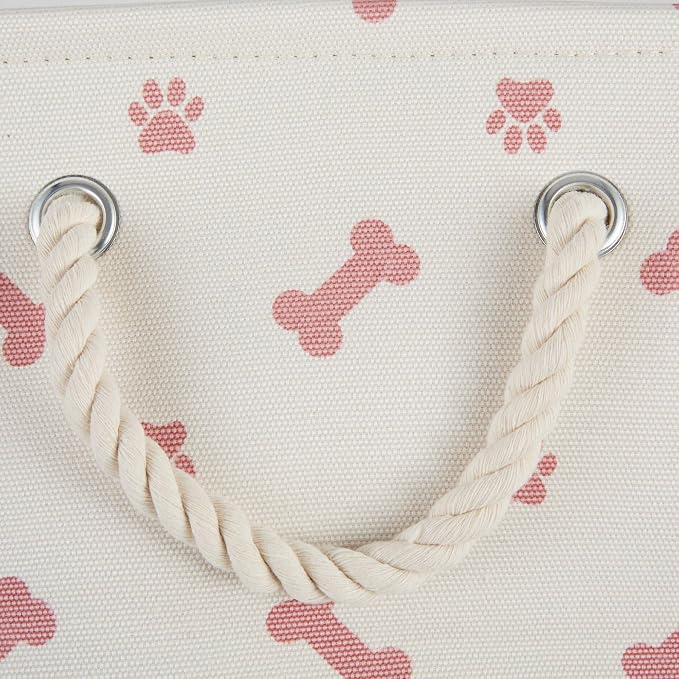Bone Dry Pet Storage Collection Paw and Bone Print, Medium Round, 12x15x15, Rose