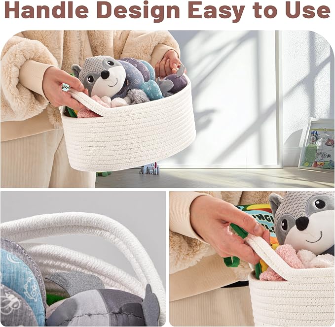 Bufims Small Woven Basket Gift For Empty With Ribbons and Bags, Durable Cute Gifts 12"X 8" X 5"Small Rope Basket for Gifting,White