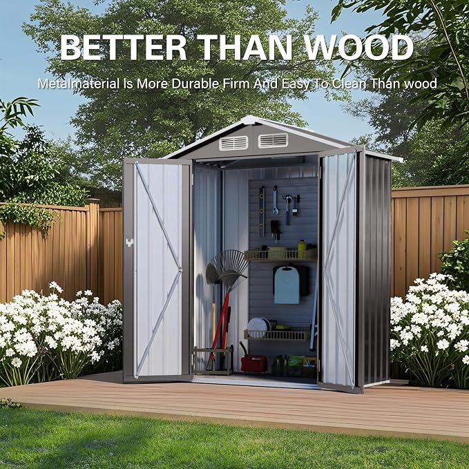 5X3 FT Metal Storage Shed, Tool Shed Outdoor Storage with Peaked Roof Waterproof and Clear Window, Metal Storage Shed with Lockable Door, Galvanized Steel Outdoor Shed for Backyard Patio,Gray