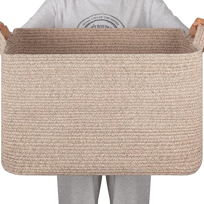 65L Large Woven Blanket Basket for Living Room, 19.7"x15.7"x11.8" | Nursery Laundry Hamper with Handle for Organizing Blankets, Pillows, Toy Storage With Handle, Large Baskets for Organizing